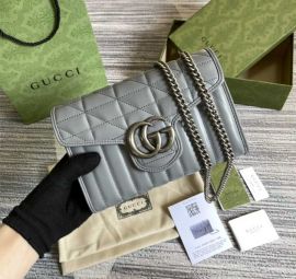 Gucci Gray Leather GG Marmont Chain Mini Shoulder Bag 474575