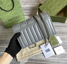 Gucci Gray Leather GG Marmont Chain Mini Shoulder Bag 474575