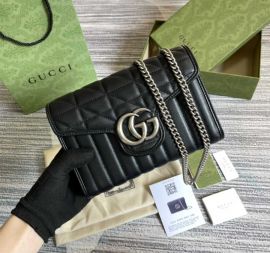 Gucci Black Leather GG Marmont Chain Mini Shoulder Bag 474575