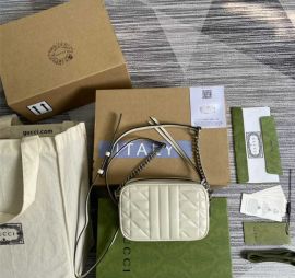 Gucci White Calfskin Matelasse Aria Small GG Marmont Chain Shoulder Bag 634936
