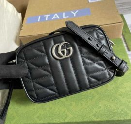 Gucci Black Calfskin Matelasse Aria Small GG Marmont Chain Shoulder Bag 634936