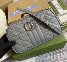 Gucci Medium Gray Calfskin Matelasse Aria GG Marmont Chain Shoulder Bag 447632