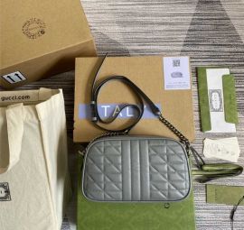 Gucci Medium Gray Calfskin Matelasse Aria GG Marmont Chain Shoulder Bag 447632