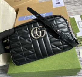 Gucci Medium Black Calfskin Matelasse Aria GG Marmont Chain Shoulder Bag 447632