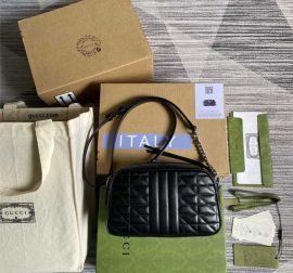 Gucci Medium Black Calfskin Matelasse Aria GG Marmont Chain Shoulder Bag 447632