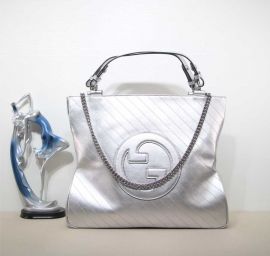 Gucci Silver Leather Blondie Medium Tote Shoulder Bag with Interlocking G 751516