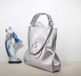 Gucci Silver Leather Blondie Medium Tote Shoulder Bag with Interlocking G 751516