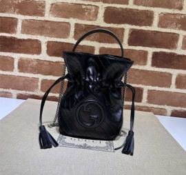 Gucci Black Leather Blondie Mini Bucket Crossbody Bag with Interlocking G 760313