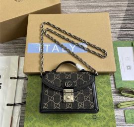Gucci Black Grey GG Denim Ophidia Mini Shoulder Bag 696180