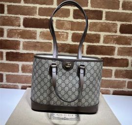 Gucci Ophidia Mini Shopping Tote Bag Brown Leather and Beige GG Canvas 765043