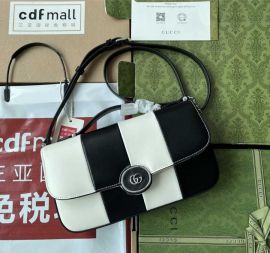 Gucci Petite GG Small Shoulder Bag Black White Leather 739721