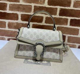 Gucci Small Dionysus Top Handle Shoulder Bag Beige White GG Canvas 739496