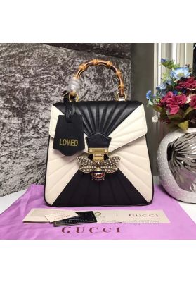 Gucci Queen Margaret Quilted Leather Backpack Black And White 476664