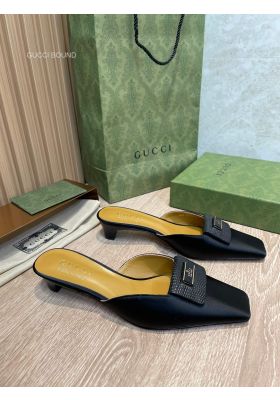Gucci 2022 Satin Heeled Mules in Black 40MM 2281585