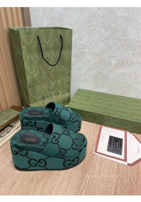 Gucci GG Multicolour Platform Slide Sandal in Green 120MM 2281599