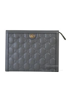 Gucci GG Matelasse Leather Pouch Clutch Bag in Gray 723780 2291006