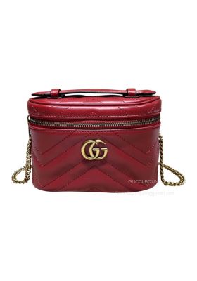 Gucci Mini Top Handle Bag with Chain in Red GG Matelasse Leather 723770 2291016