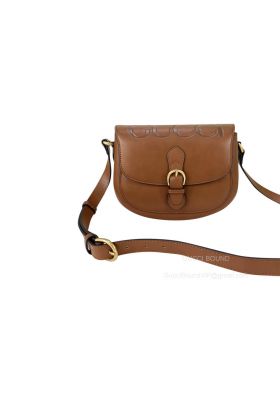 Gucci Logo Embossed Brown Leather Shoulder Crossbody Bag