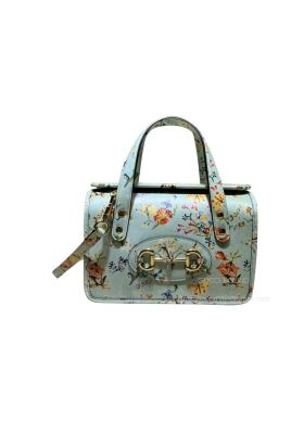 Gucci Horsebit 1955 Carnation Print Mini Top Handle Bag in Blue 645453