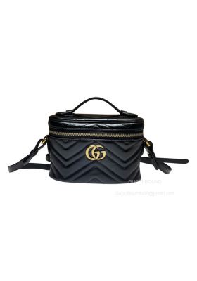 Gucci GG Marmont Mini Crossbody Bag with Top Handle in Black Chevron Matelasse Leather 672253