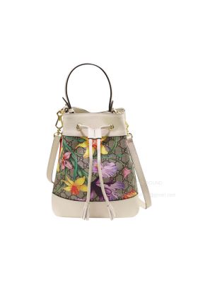 Gucci Ophidia GG Flora Pattern Small Bucket Bag in White 550621