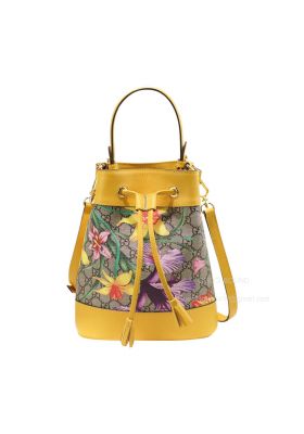 Gucci Ophidia GG Flora Pattern Small Bucket Bag in Yellow 550621