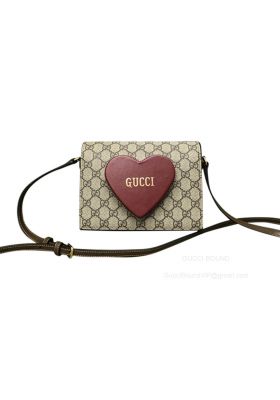 Gucci Beige Valentines Day Mini Shoulder Bag with Red Heart 637048