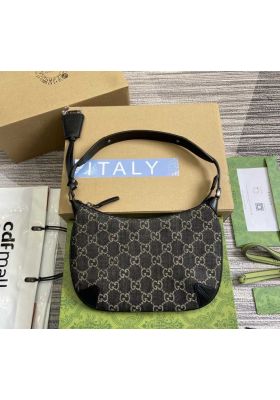 Gucci Black Grey GG Denim Horsebit Slim Small Hobo Shoulder Bag 774719