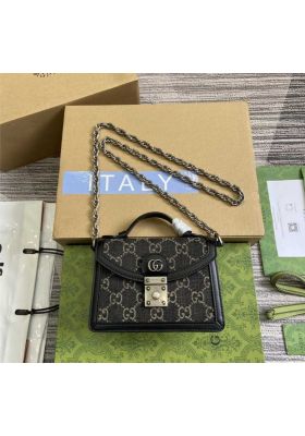 Gucci Black Grey GG Denim Ophidia Mini Shoulder Bag 696180