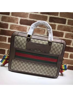 Gucci GG Supreme Briefcase With Web Light Brown 484663