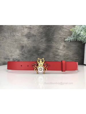 Gucci Leather Belt With Bee Red 30mm