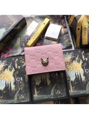 Gucci Signature Card Case With Cat Pink 548057
