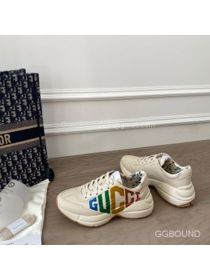 Gucci Rhyton Leather Sneaker with Glitter Gucci Logo Print 2191306