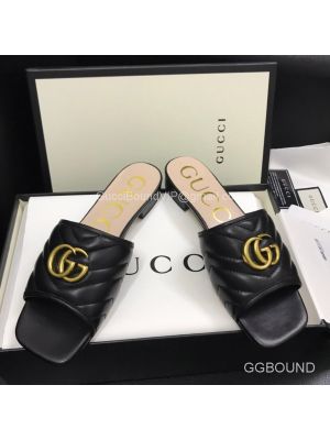 Gucci Double G Slides Sandal in Matelasse Black Calfskin 2191314