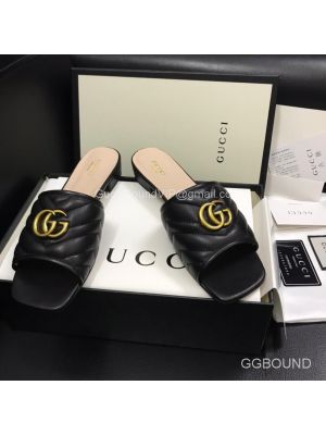 Gucci Double G Slides Sandal in Matelasse Black Calfskin 2191315
