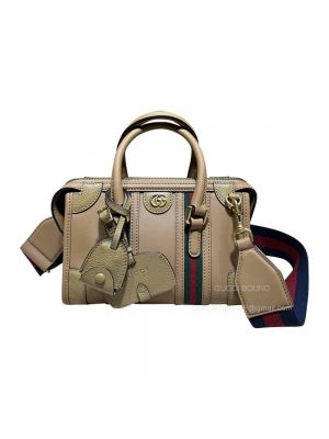 Gucci Mini Top Handle Bag with Double G in Light Brown Smooth Leather 715771 2291011