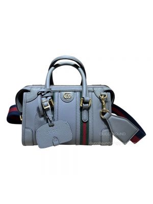 Gucci Mini Top Handle Bag with Double G in Gray Smooth Leather 715771 2291012