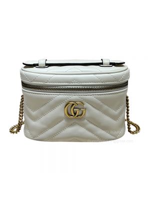 Gucci Mini Top Handle Bag with Chain in White GG Matelasse Leather 723770 2291015