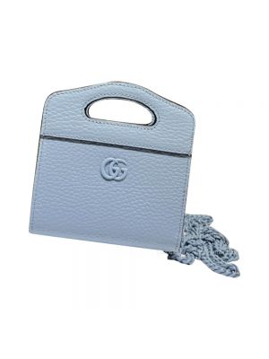 Gucci GG Marmont Top Handle Card Case Wallet in Light Blue Leather 701074 2291021