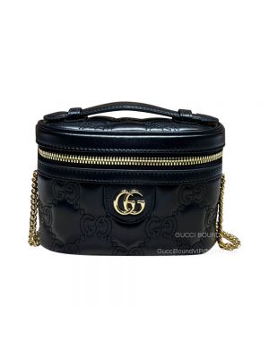 Gucci GG Matelasse Leather Top Handle Mini Bag with Chain in Black 723770