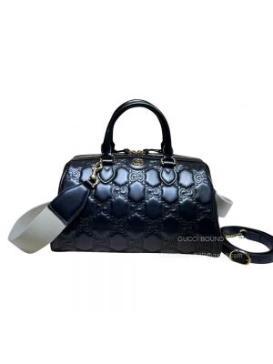 Gucci Large GG Matelasse Leather Top Handle Shoulder Bag in Black 702242