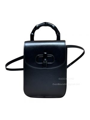 Gucci Bamboo Mini Handbag Top Handle Bag in Black Leather 702106