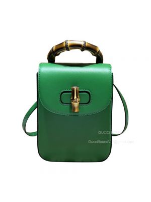 Gucci Bamboo Mini Handbag Top Handle Bag in Green Leather 702106