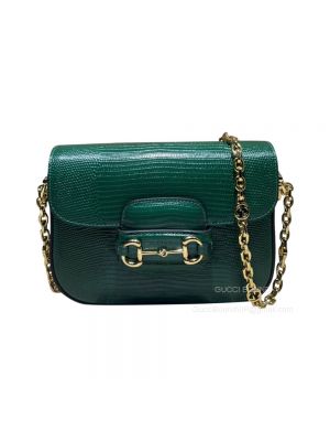 Gucci Horsebit 1955 Lizard Leather Mini Chain Shoulder Bag in Green 675801
