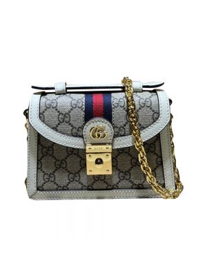 Gucci Ophidia GG Mini Shoulder Bag with Top Handle in Beige and Ebony GG Supreme Canvas 696180 White