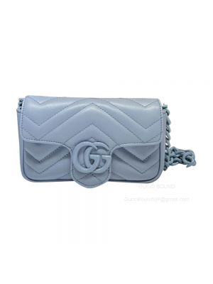 Gucci GG Marmont Belt Bag in Light Blue Chevron Matelasse Leather 699757