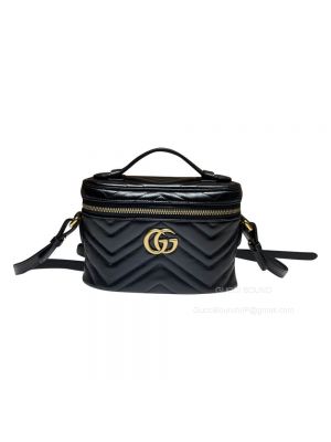 Gucci GG Marmont Mini Crossbody Bag with Top Handle in Black Chevron Matelasse Leather 672253