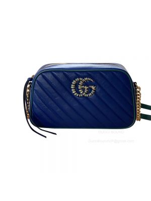 Gucci Shoulder Gucci GG Marmont Small Shoulder Crossbody Bag in Blue Diagonal Matelasse Leather 447632