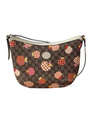Gucci Shoulder Gucci Les Pommes Ophidia Small Shoulder Bag in Beige and Ebony GG Supreme Canvas with Apple Print 598125