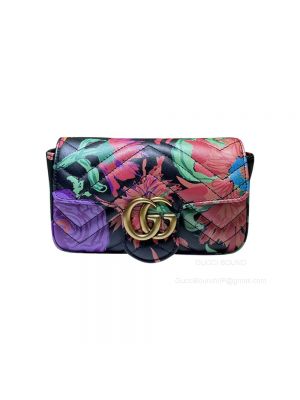 Gucci Online Exclusive Ken Scott Print GG Marmont Super Mini Chain Shoulder Bag in Black Calfskin 476433